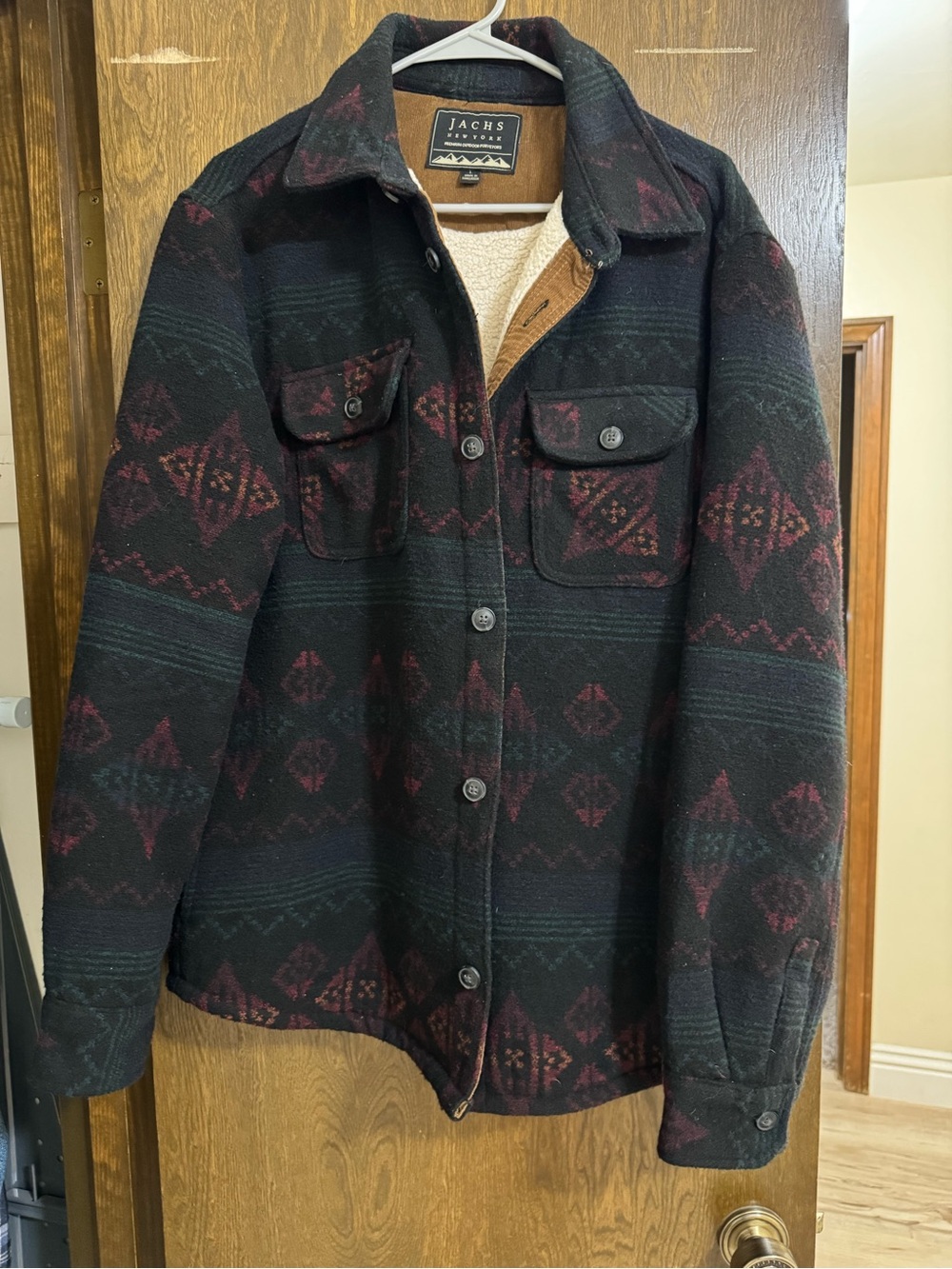 Jachs Black Jacket with Burgundy Geometric Accents